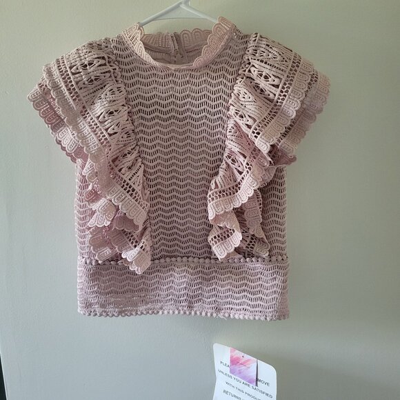 Chicwish Tops - CHICWISH Tiered Ruffle Crochet Mock Neck Sleeveless Top in Pink NWT